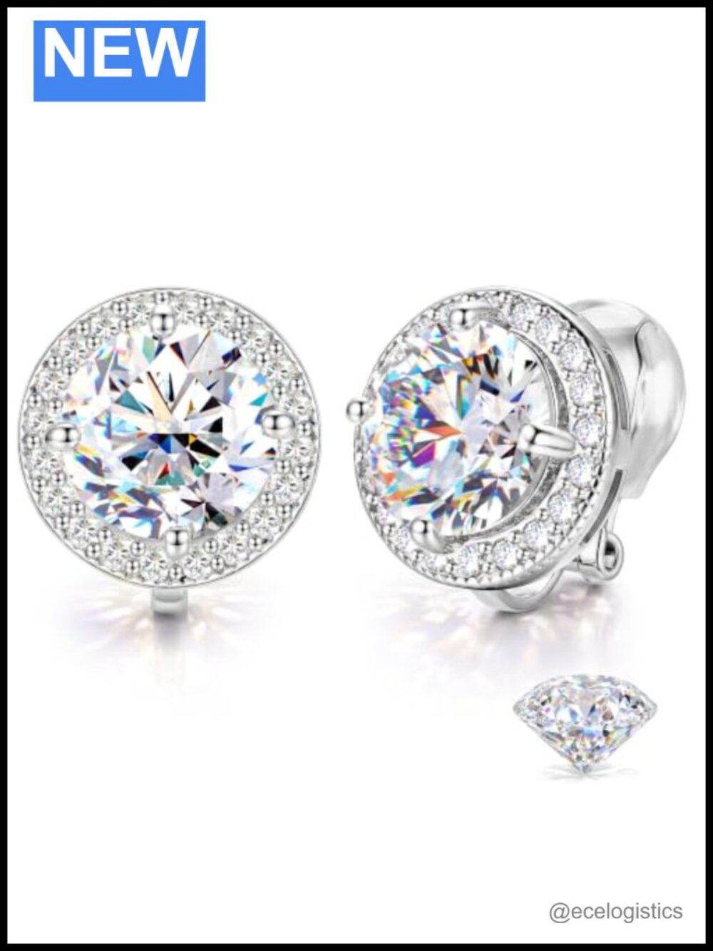 Moissanite Clip On Earrings for Women Men Hypoallergenic 4CT Round Cut